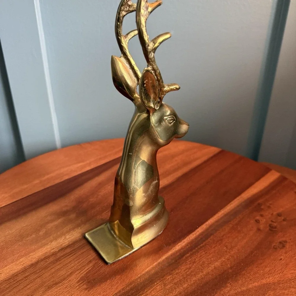 Vintage Brass Stag Deer Bookend 9.5